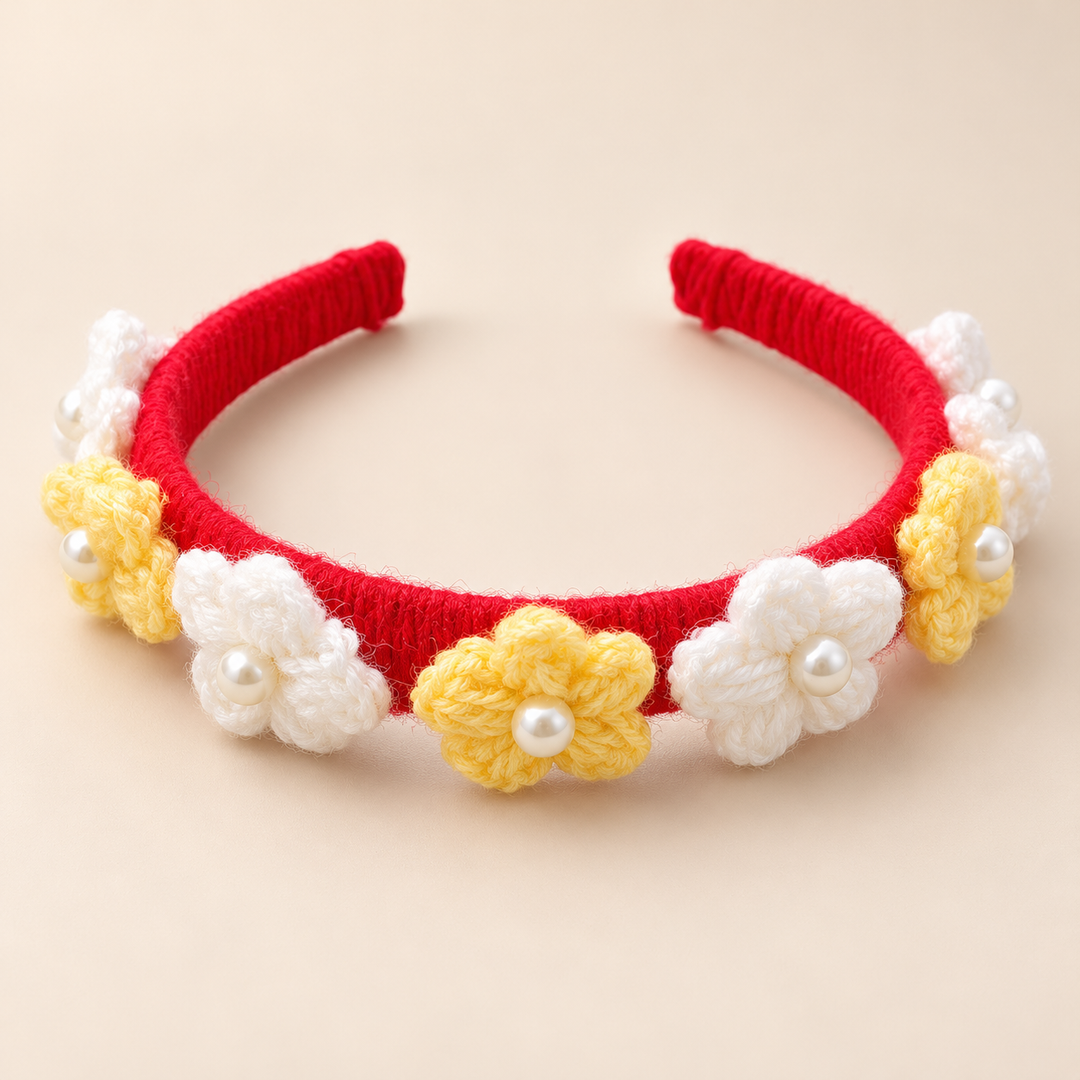Crochet Daisy Pearl Hairband view 1