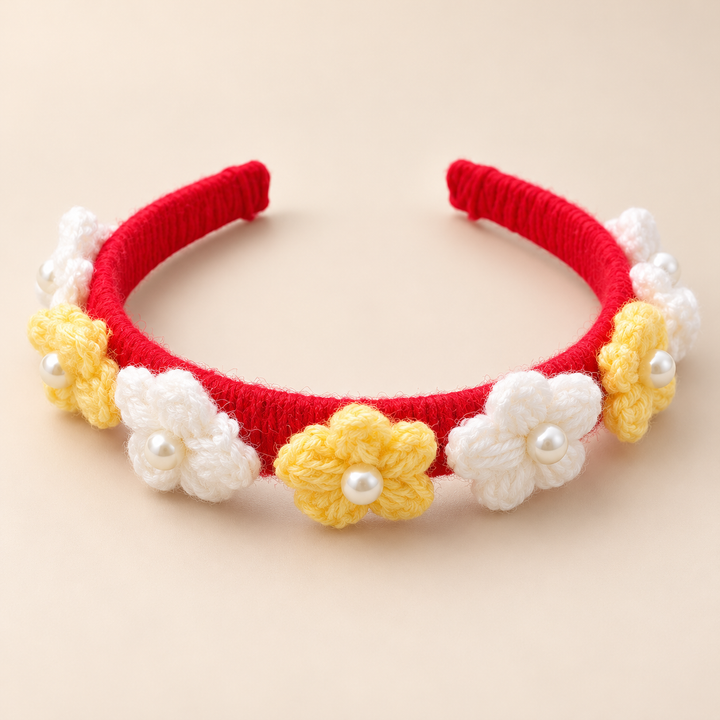 Crochet Daisy Pearl Hairband view 1