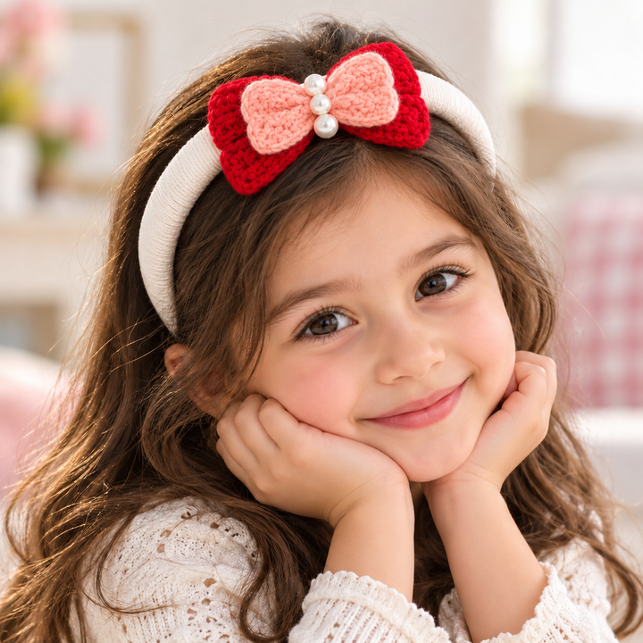 Red &amp; Pink Crochet Bow Hairband view 2