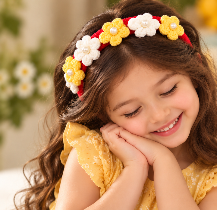 Crochet Daisy Pearl Hairband view 2