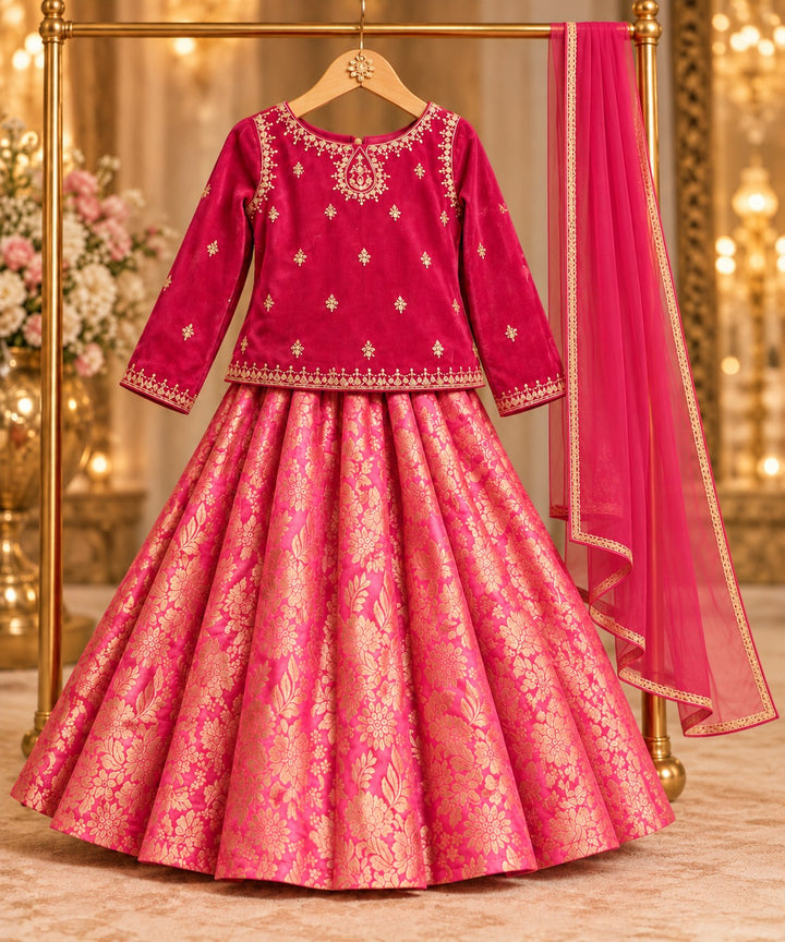 Fuchsia Rani – 3 Piece Embroidered Velvet Lehenga Set (RK0109) view 1 view 1