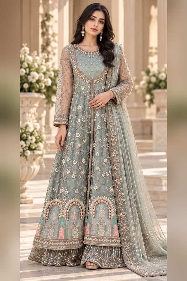 3 Piece Embellished Chiffon Pishwas (RS0101) view 1 view 1