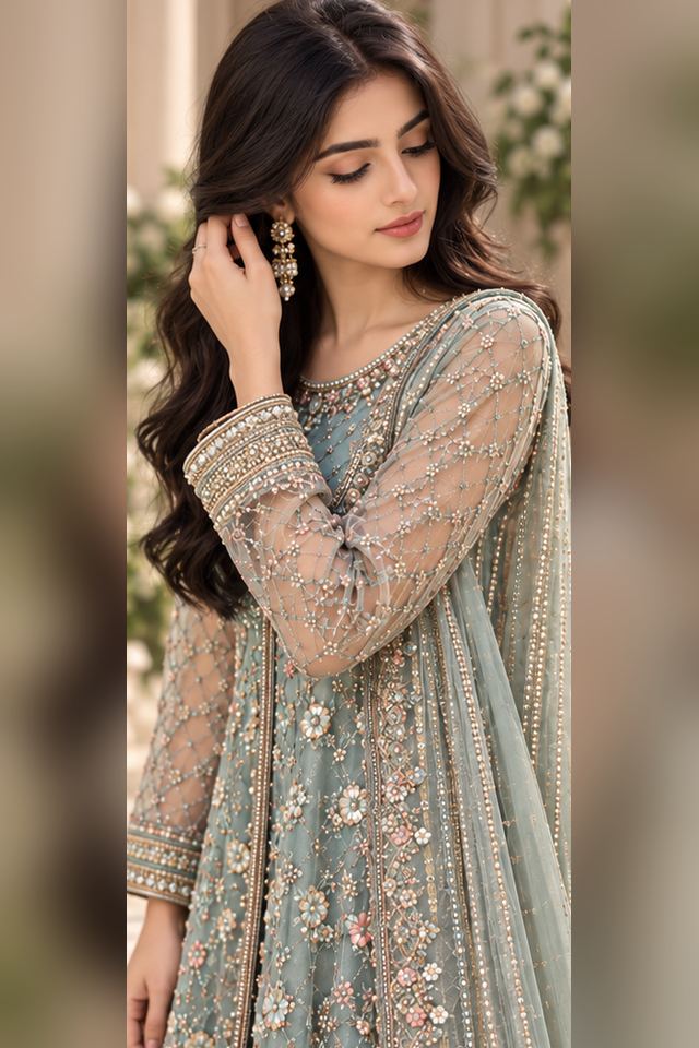 3 Piece Embellished Chiffon Pishwas (RS0101) view 2 view 2
