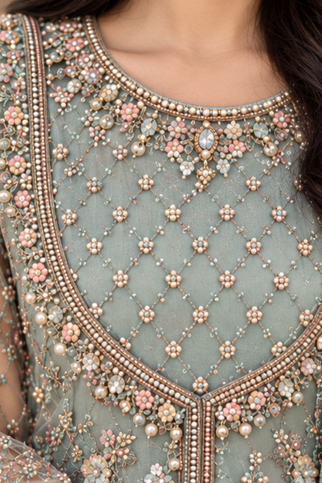3 Piece Embellished Chiffon Pishwas (RS0101) view 3 view 3