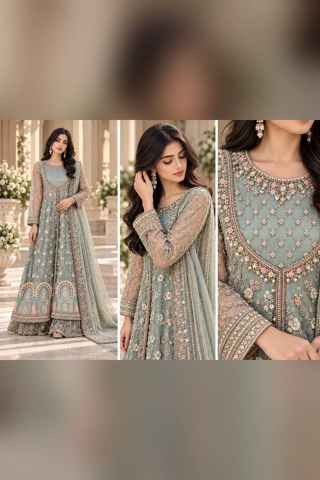 3 Piece Embellished Chiffon Pishwas (RS0101) view 4 view 4
