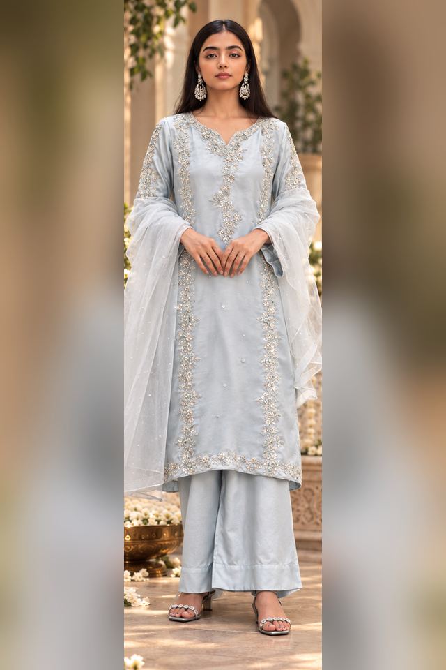 3 Piece Embellished Silk Suit (RS0103) view 1 view 1