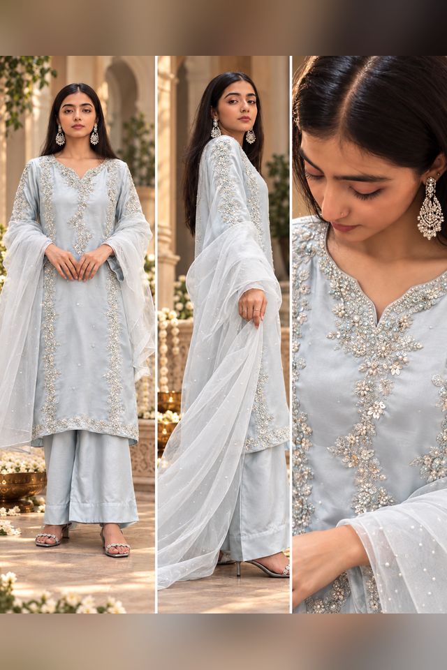 3 Piece Embellished Silk Suit (RS0103) view 4 view 4