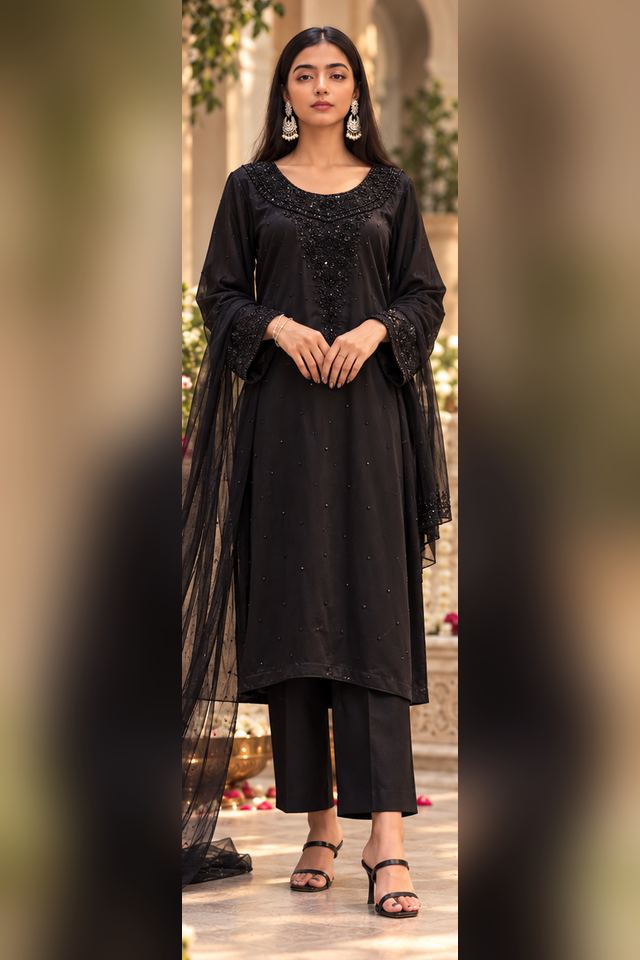 3 Piece Beaded Silk Suit (RS0104) view 1 view 1