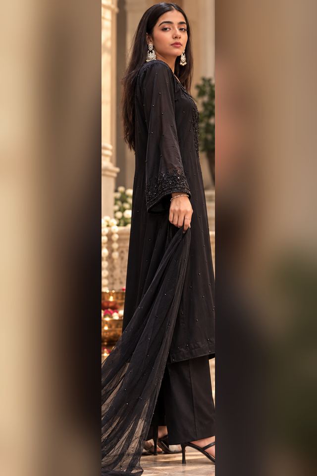 3 Piece Beaded Silk Suit (RS0104) view 2 view 2