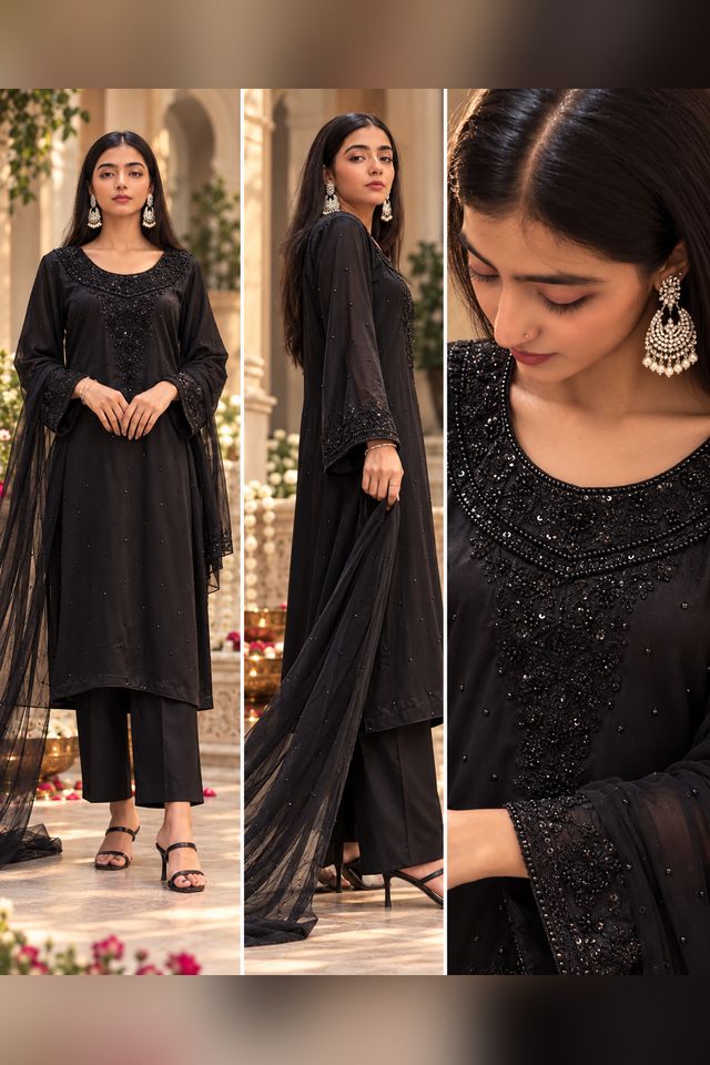 3 Piece Beaded Silk Suit (RS0104) view 4 view 3