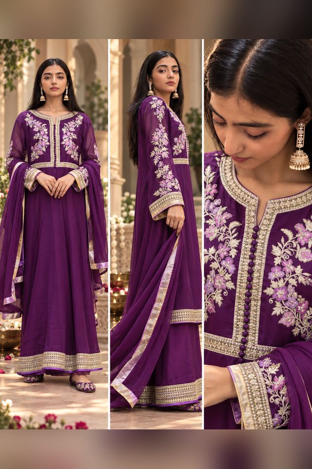 3 Piece Embroidered Chiffon Frock (RS0105) view 4 view 3