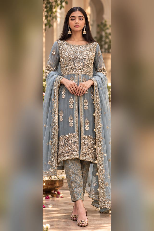 3 Piece Embellished Chiffon Frock (RS0107) view 1 view 1
