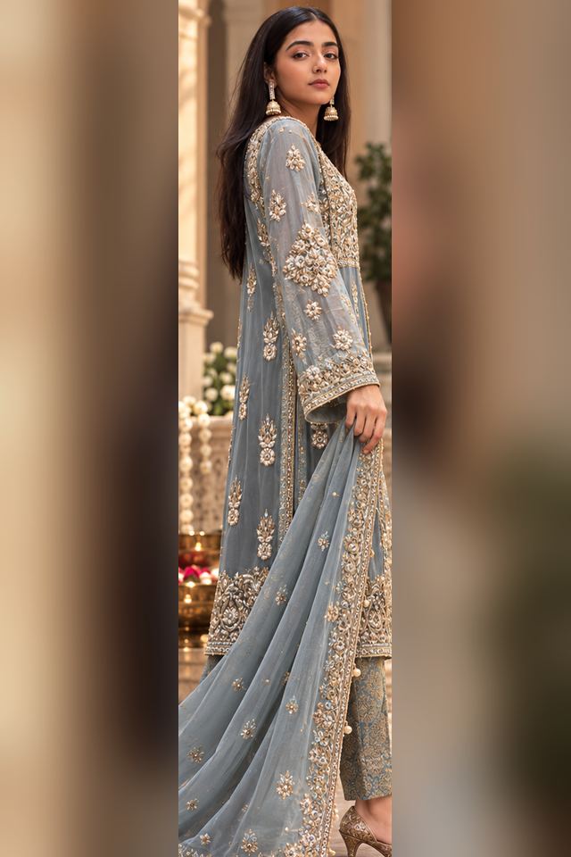 3 Piece Embellished Chiffon Frock (RS0107) view 2 view 2
