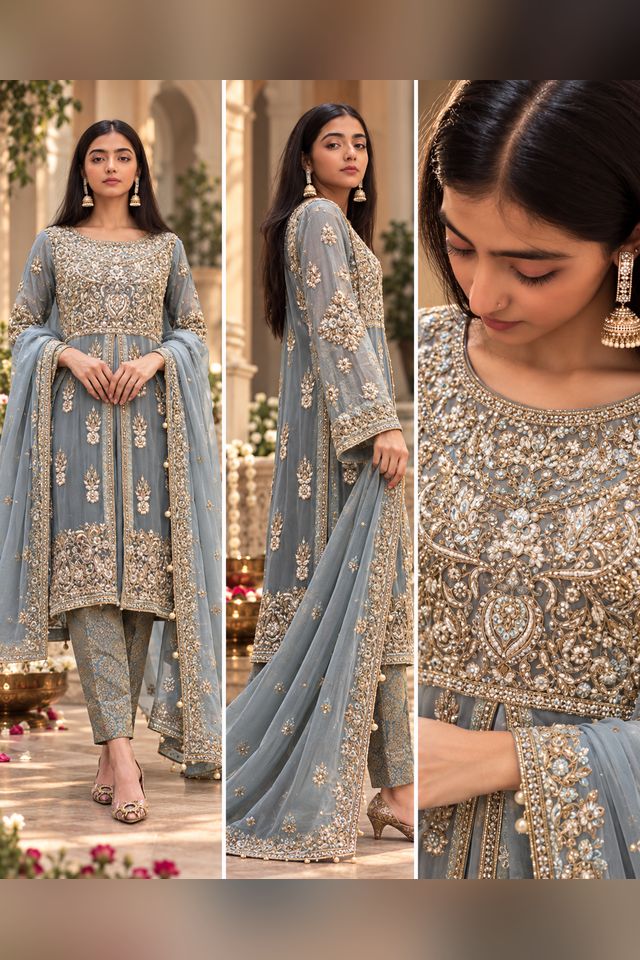 3 Piece Embellished Chiffon Frock (RS0107) view 4 view 3