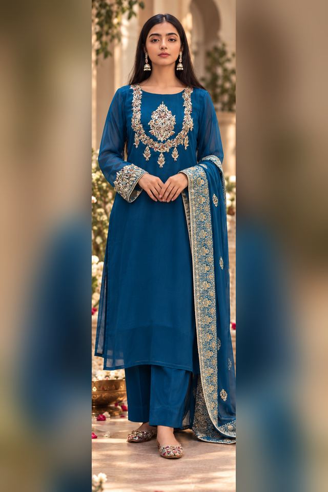 3 Piece Embellished Chiffon Suit (RS0108) view 1 view 1