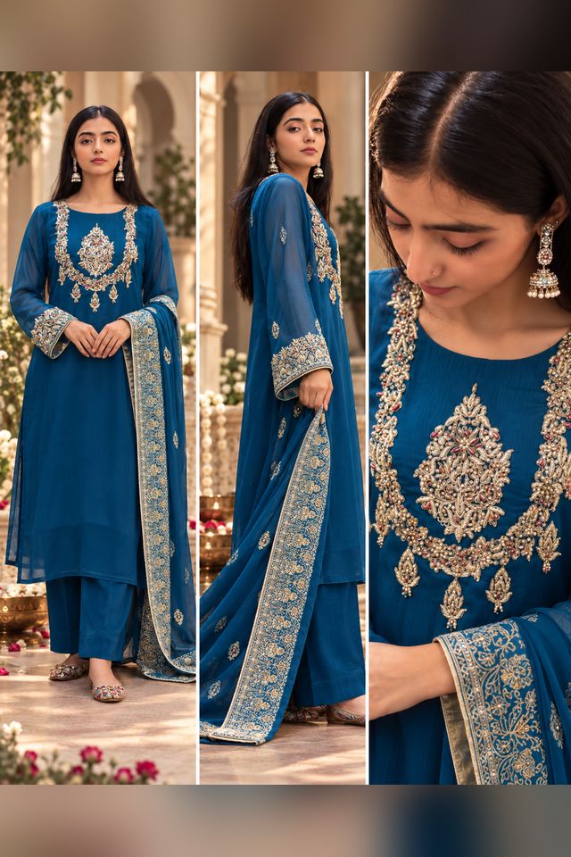 3 Piece Embellished Chiffon Suit (RS0108) view 4 view 4