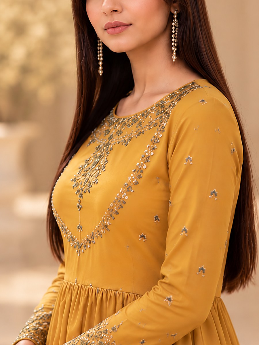 1 Piece Embroidered Silk Maxi (RS0112) view 3 view 3