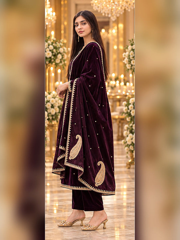 3 Piece Embroidered Velvet Suit (RS0113) view 2 view 2