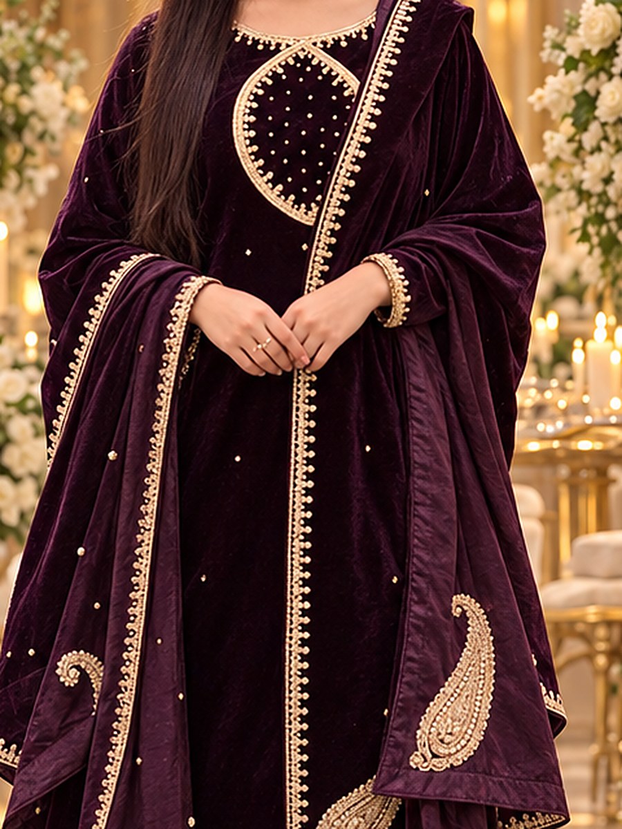 3 Piece Embroidered Velvet Suit (RS0113) view 3 view 3