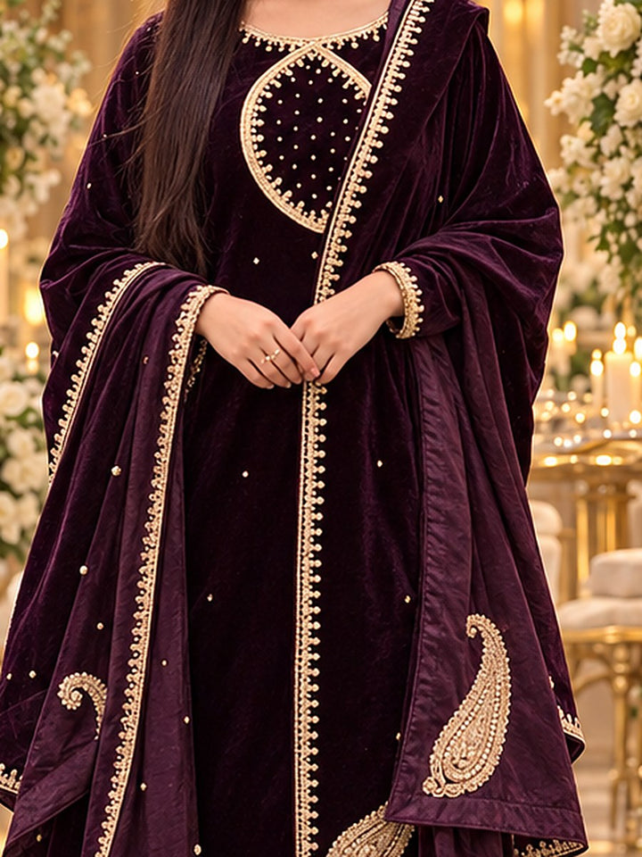 3 Piece Embroidered Velvet Suit (RS0113) view 3 view 3