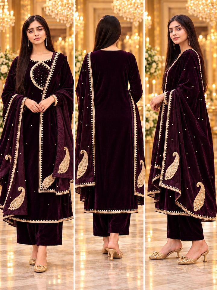 3 Piece Embroidered Velvet Suit (RS0113) view 4 view 4