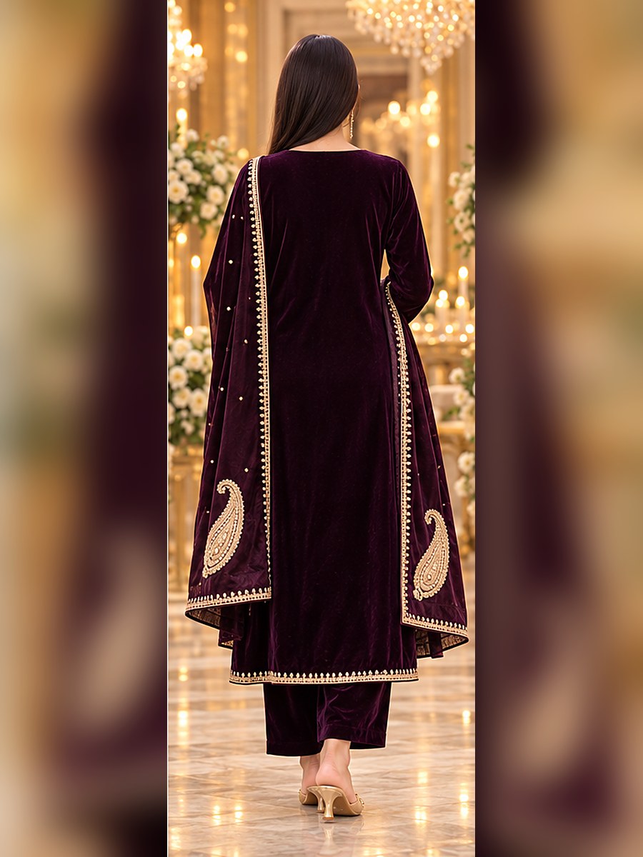 3 Piece Embroidered Velvet Suit (RS0113) view 5 view 5