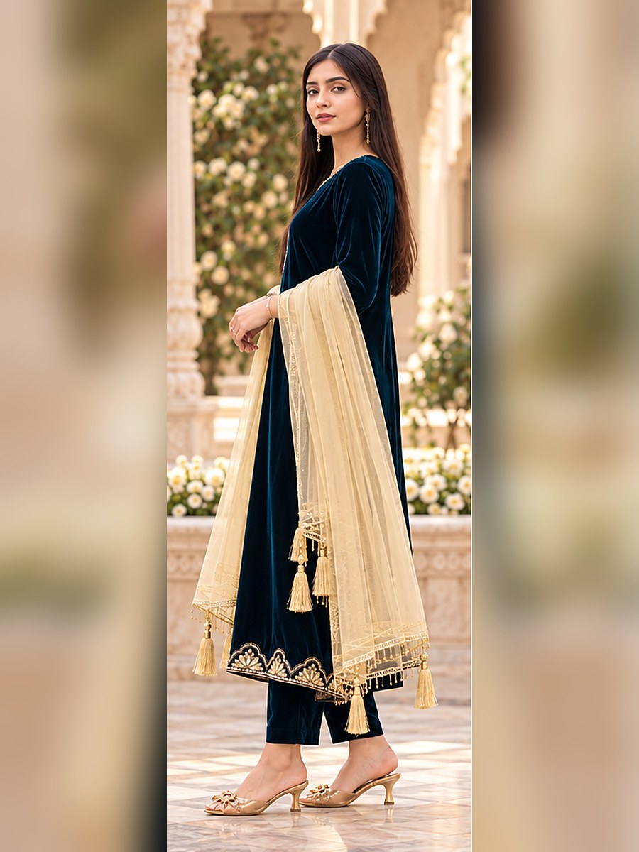 3 Piece Velvet Suit with Net Dupatta (RS0114) view 2 view 2
