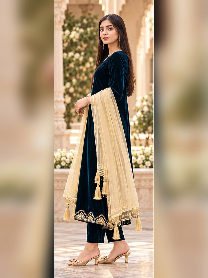 3 Piece Velvet Suit with Net Dupatta (RS0114) view 2 view 2