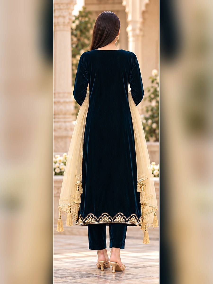 3 Piece Velvet Suit with Net Dupatta (RS0114) view 5 view 5