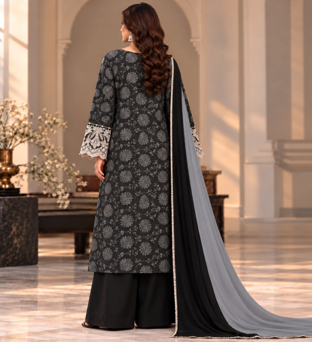Onyx Lace – 3 Piece Embroidered Jacquard Suit (RS0115) view 2 view 2