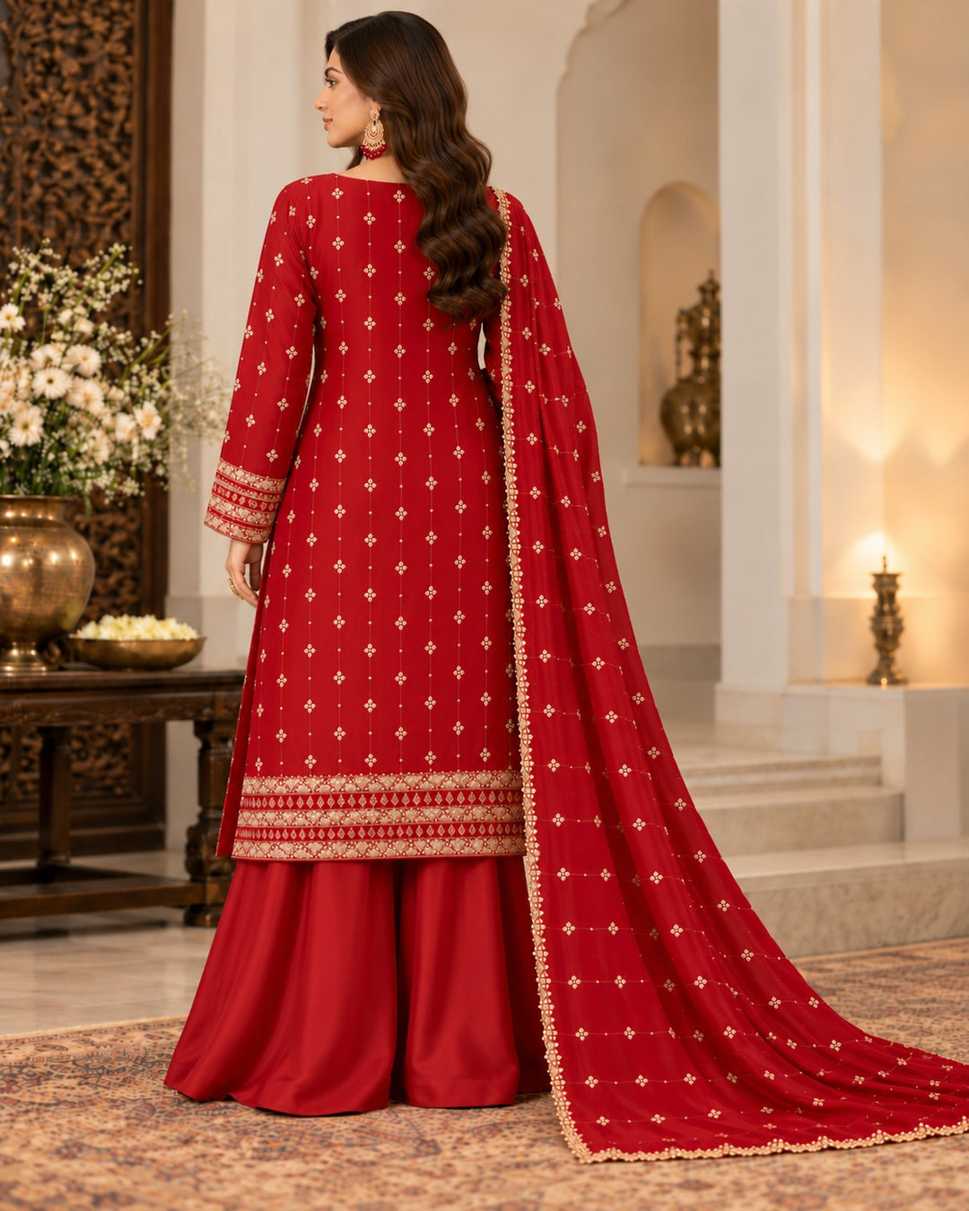 Scarlet Court – 4 Piece Front-Open Gown with Palazzo (RS0118) view 2 view 2