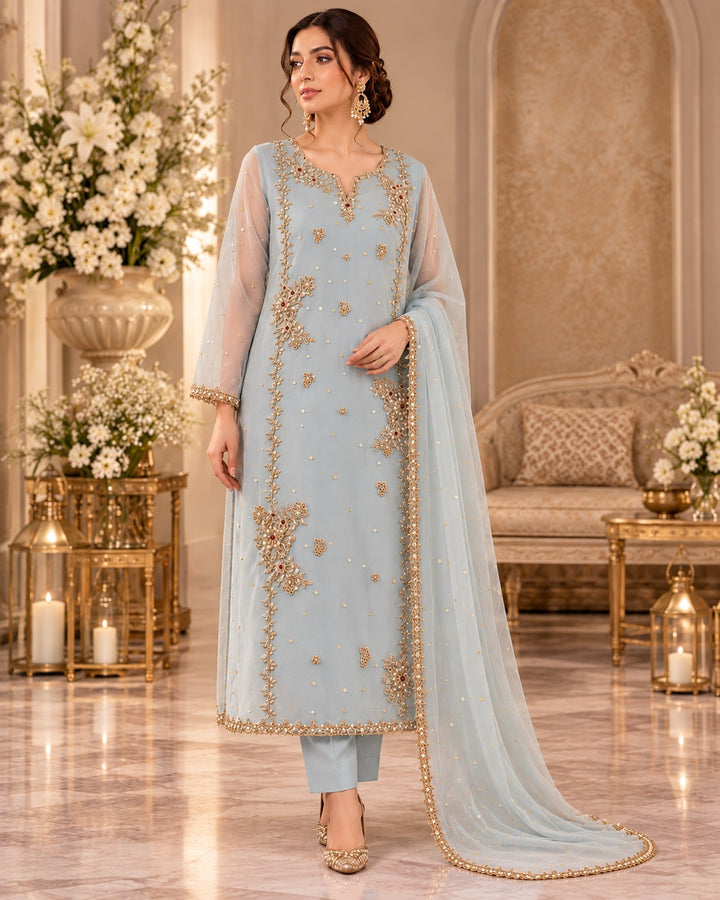 Frost Kundan – 3 Piece Embellished Organza Suit (RS0120) view 1 view 1
