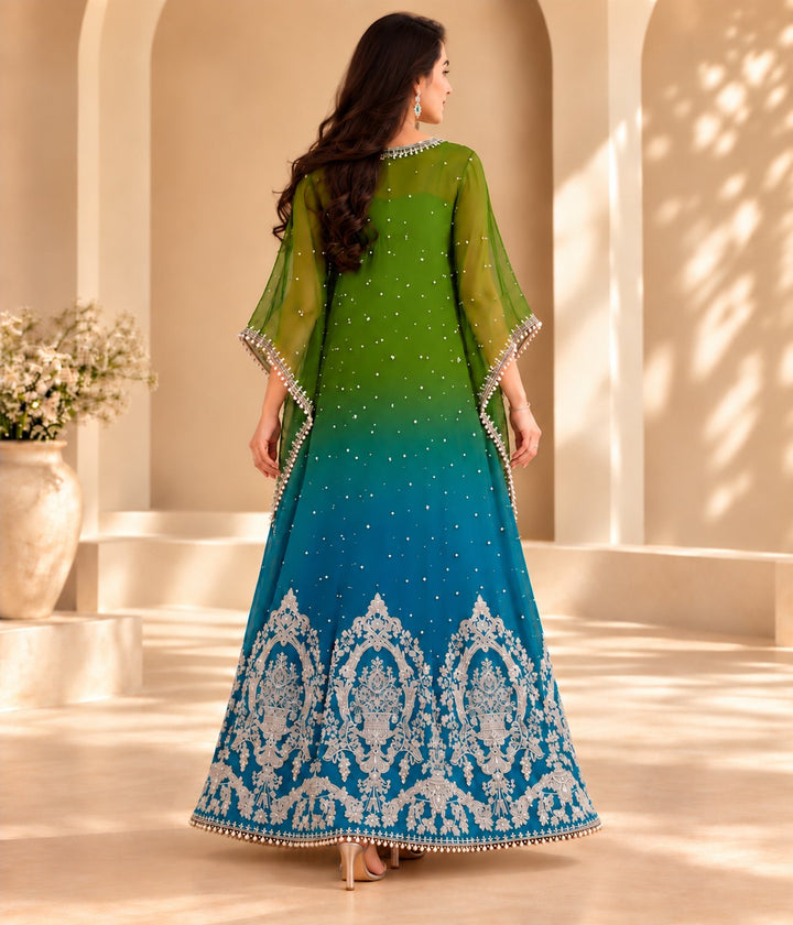 Lagoon Ombré – 1 Piece Embellished Chiffon Kaftan (RS0122) view 2 view 2