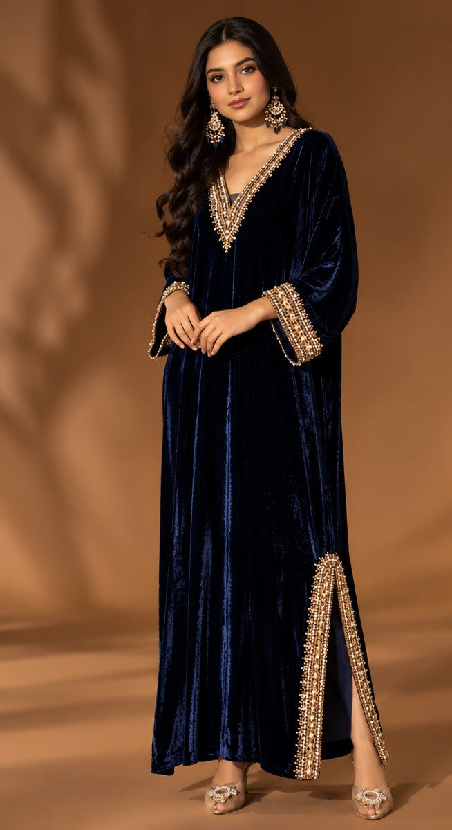 Navy Royale – 1 Piece Embellished Velvet Kaftan (RS0123) view 1 view 1