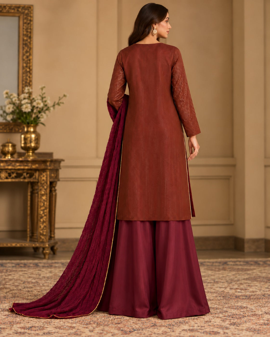 Rust Garden – 3 Piece Embroidered Jacquard Suit (RS0124) view 2 view 2