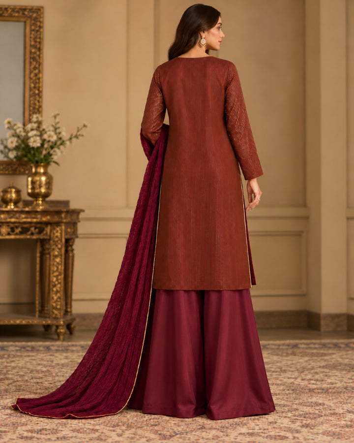 Rust Garden – 3 Piece Embroidered Jacquard Suit (RS0124) view 2 view 2