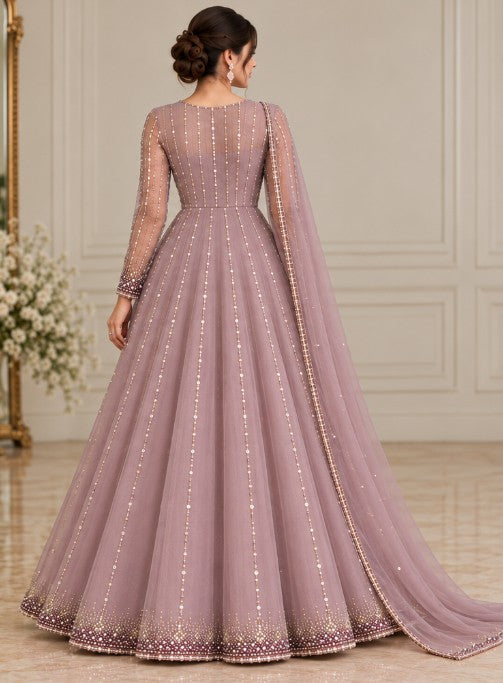 Mauve Mist – 3 Piece Pearl &amp; Sequin Net Frock (RS0125) view 2 view 2