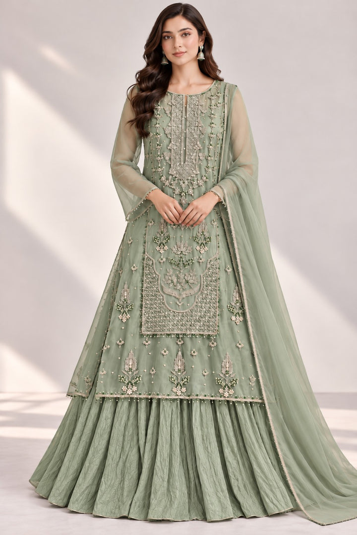 Sage Dew – 3 Piece Embellished Organza Sharara (RS0127) view 1 view 1