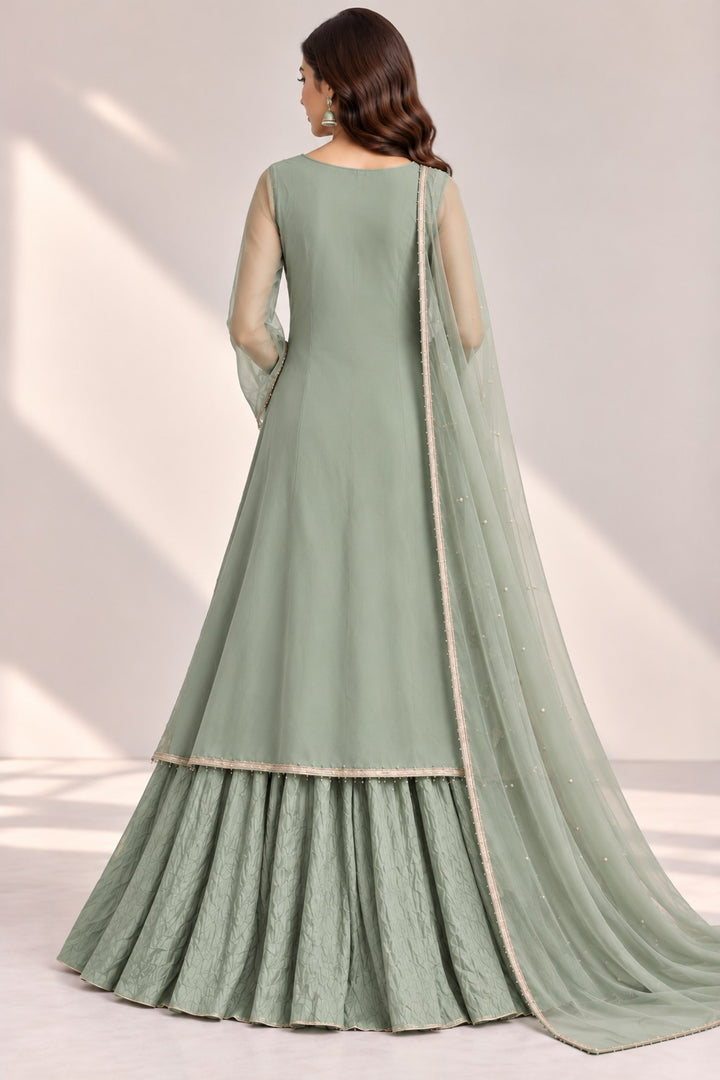 Sage Dew – 3 Piece Embellished Organza Sharara (RS0127) view 2 view 2