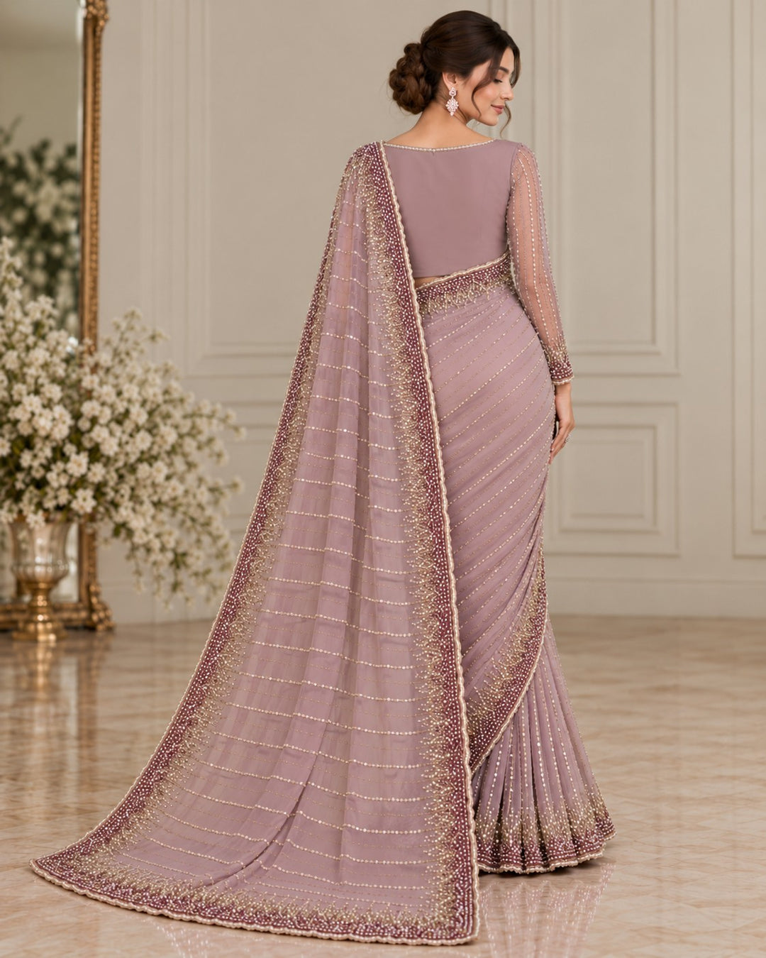 Mauve Starlight – 2 Piece Embellished Chiffon Saree (RS0131) view 2 view 2