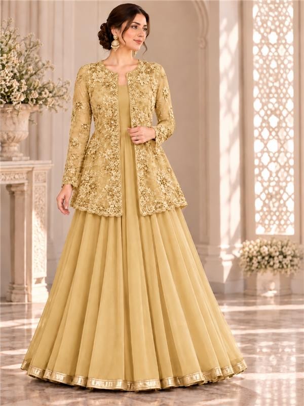 Buttercup – 2 Piece Embellished Net Jacket with Flared Gown (RS0134) view 1 view 1