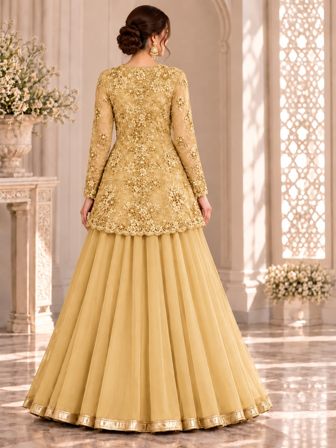 Buttercup – 2 Piece Embellished Net Jacket with Flared Gown (RS0134) view 2 view 2